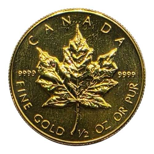 60 - A Canadian Fine half ounce 999.99 24ct gold 20 dollar 1989 Elizabeth II maple leaf coin. 15.5g.