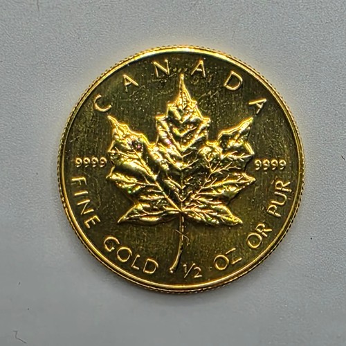60 - A Canadian Fine half ounce 999.99 24ct gold 20 dollar 1989 Elizabeth II maple leaf coin. 15.5g.