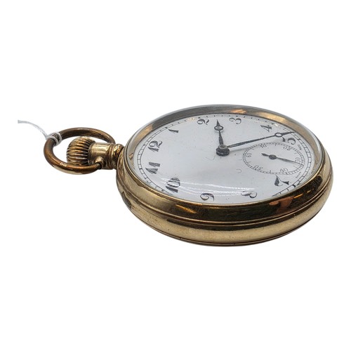 58 - A gold plated gentleman's open faced crown wind pocket watch enamelled 42 mm face with roman numeral... 
