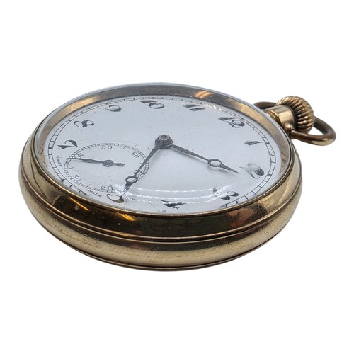 58 - A gold plated gentleman's open faced crown wind pocket watch enamelled 42 mm face with roman numeral... 