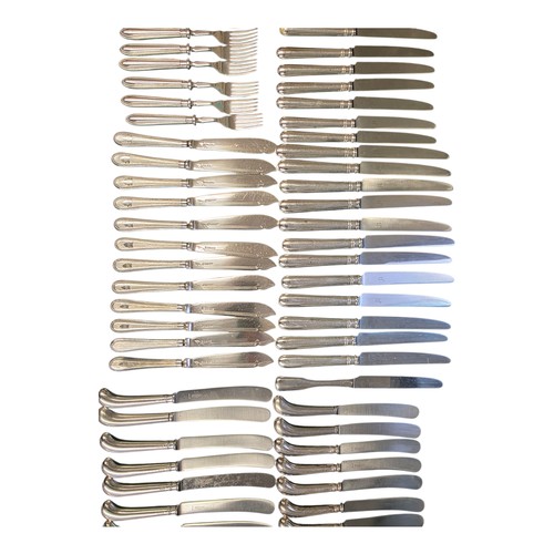 32 - A collection of sterling silver and white metal handled knives, two of the sets by Asprey's .