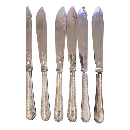32 - A collection of sterling silver and white metal handled knives, two of the sets by Asprey's .