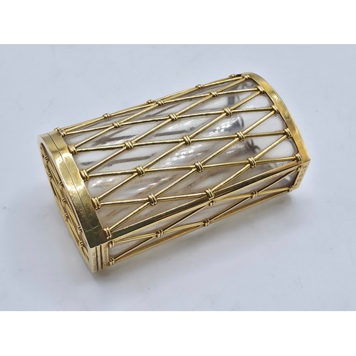 6 - CARTIER, An 18ct gold mounted glass cigarette case marked Cartier London K5001, lattice work constru... 