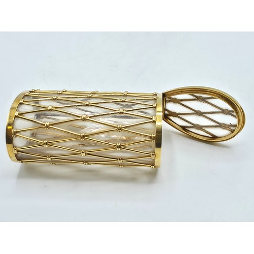6 - CARTIER, An 18ct gold mounted glass cigarette case marked Cartier London K5001, lattice work constru... 