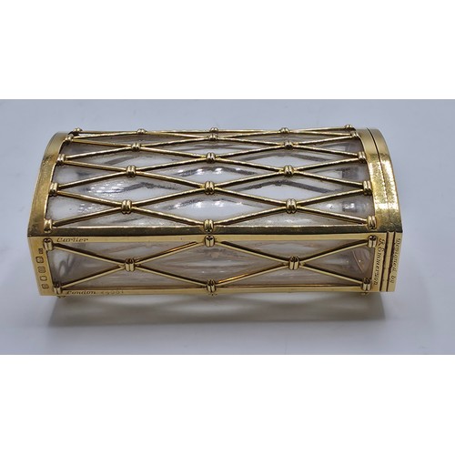 6 - CARTIER, An 18ct gold mounted glass cigarette case marked Cartier London K5001, lattice work constru... 