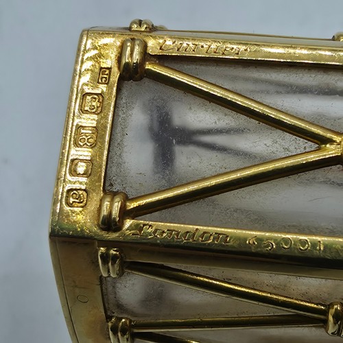 6 - CARTIER, An 18ct gold mounted glass cigarette case marked Cartier London K5001, lattice work constru... 