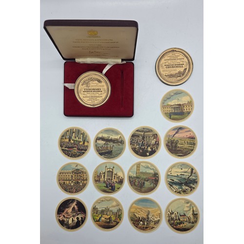 35 - Toye, Kenning and Spencer sterling silver Winston Churchill centenary picture medal case with cards ... 