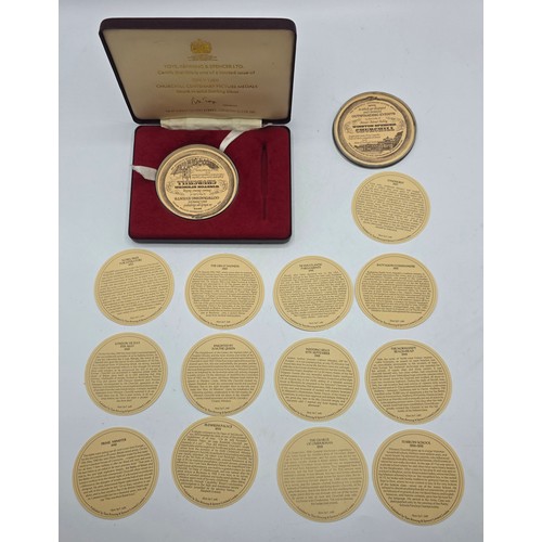 35 - Toye, Kenning and Spencer sterling silver Winston Churchill centenary picture medal case with cards ... 
