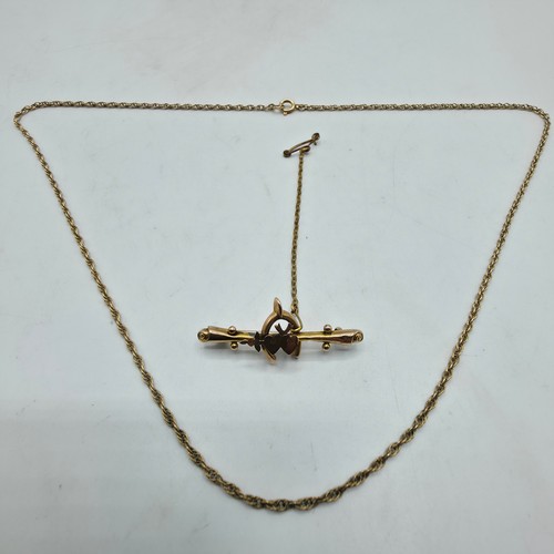 44 - A 9ct gold chain link necklace 49cm together with a 9ct gold bar brooch. 5.4g