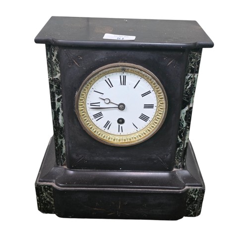 81 - Three clocks, to include a black slate mantel clock,  a French gilt metal mantel clock with 8 day mo... 