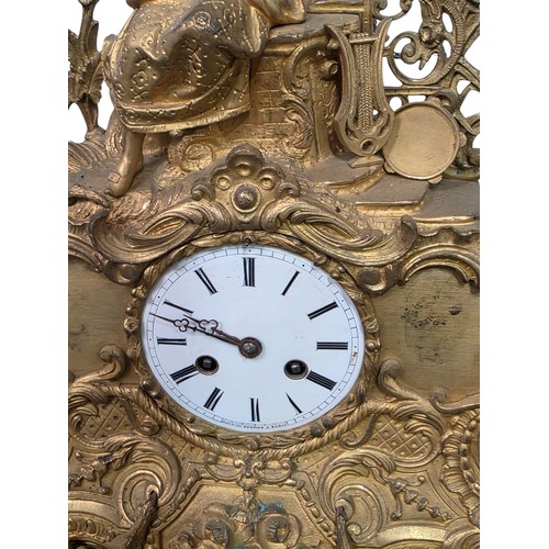 81 - Three clocks, to include a black slate mantel clock,  a French gilt metal mantel clock with 8 day mo... 