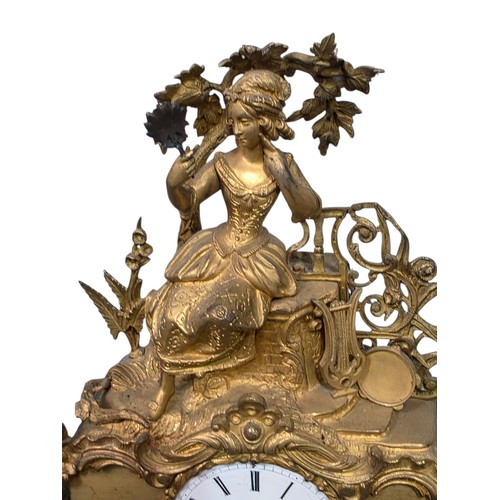 81 - Three clocks, to include a black slate mantel clock,  a French gilt metal mantel clock with 8 day mo... 