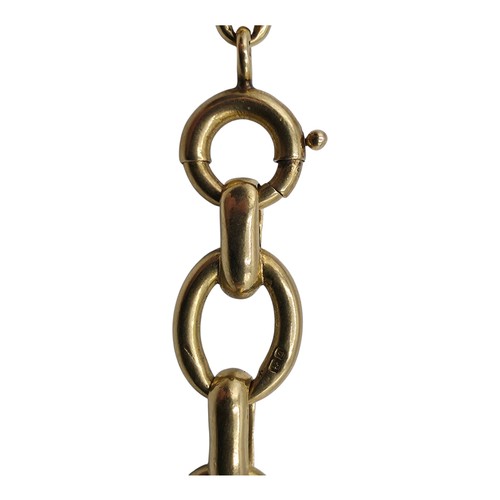 95 - An unmarked yellow metal fancy chain link bracelet 22 cm, hallmarked with anchor and work date lette... 