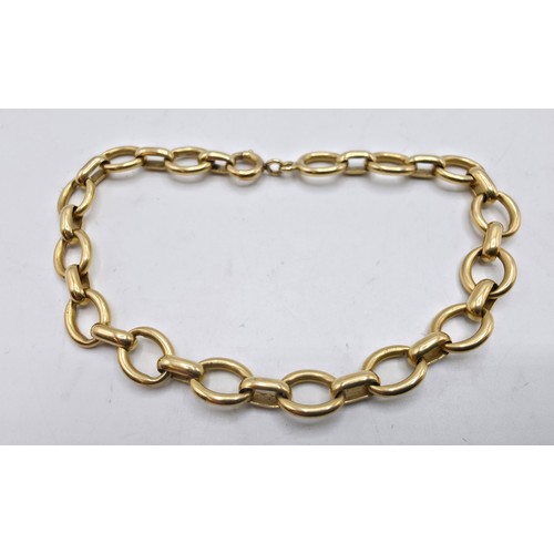 95 - An unmarked yellow metal fancy chain link bracelet 22 cm, hallmarked with anchor and work date lette... 