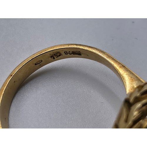100 - A continental 18ct gold pearl and enamel dress ring, size O, 5.5g
