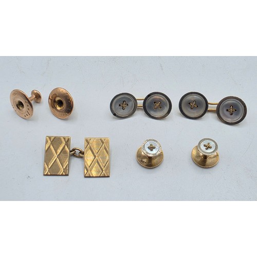 113 - A collection of 9ct gold, cufflinks and dress studs together with a pair of continental hallmarked y... 