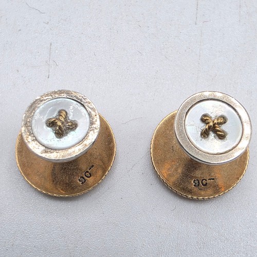 113 - A collection of 9ct gold, cufflinks and dress studs together with a pair of continental hallmarked y... 