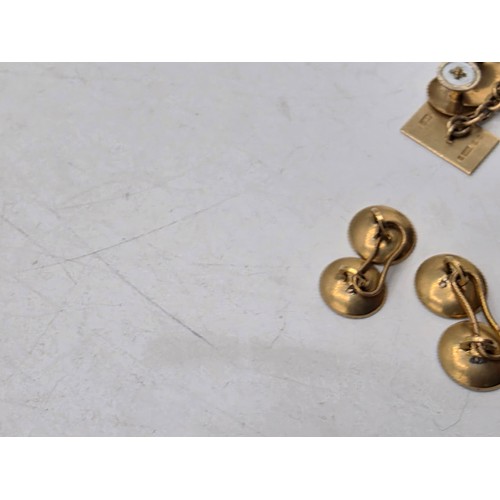 113 - A collection of 9ct gold, cufflinks and dress studs together with a pair of continental hallmarked y... 
