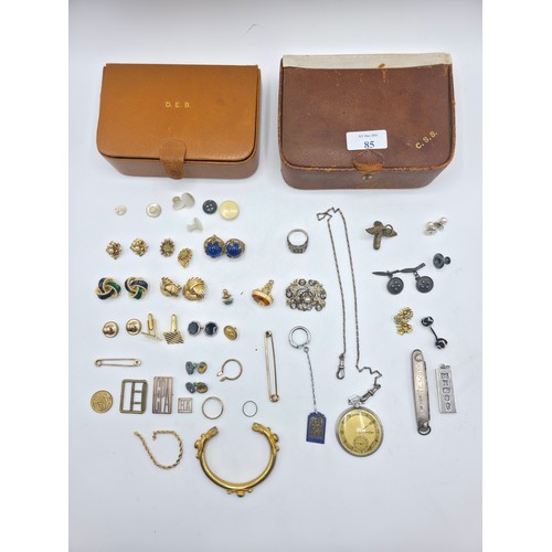 85 - A collection of yellow and white metal items to include costume jewellery , pocket watch, sterling s... 