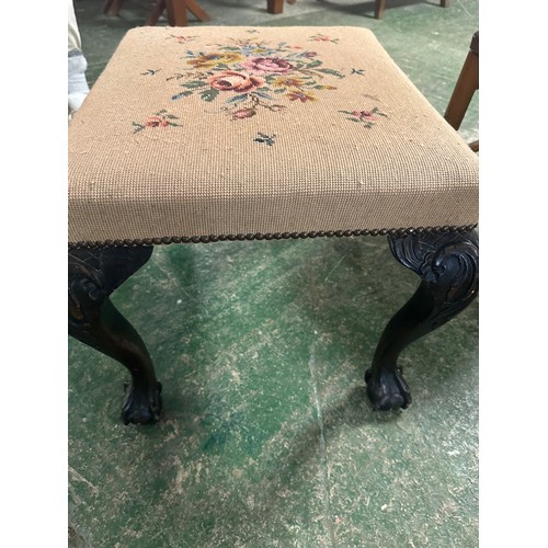 564 - A Georgian style mahogany stool, with carved cabriole legs to ball and claw feet, tapestry top, 53 x... 