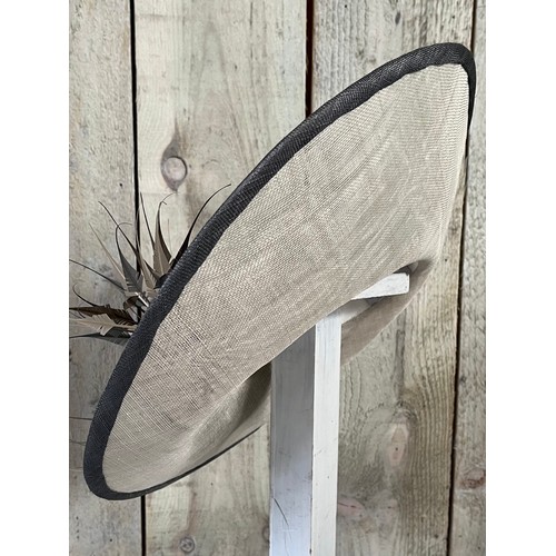 265 - A bespoke Rachel Trevor Morgan, London, pale silver/taupe/grey fine straw hat, sidesweep with hand m... 