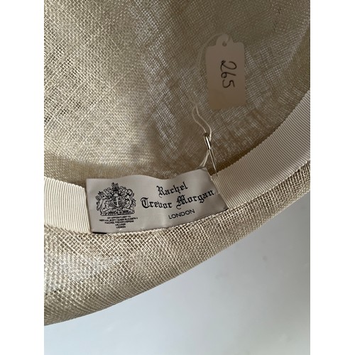 265 - A bespoke Rachel Trevor Morgan, London, pale silver/taupe/grey fine straw hat, sidesweep with hand m... 