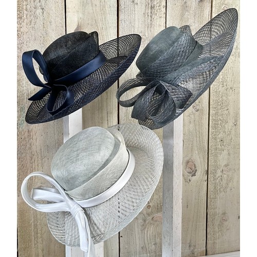 270 - Three John Boyd, London, hand made couture straw hats, two with silk trim, all approx 22 inches, con... 