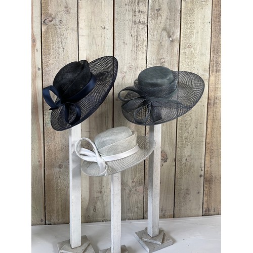 270 - Three John Boyd, London, hand made couture straw hats, two with silk trim, all approx 22 inches, con... 