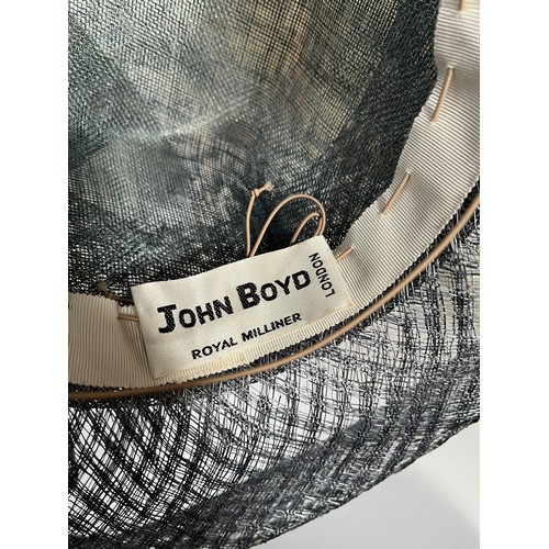 270 - Three John Boyd, London, hand made couture straw hats, two with silk trim, all approx 22 inches, con... 
