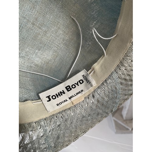 270 - Three John Boyd, London, hand made couture straw hats, two with silk trim, all approx 22 inches, con... 