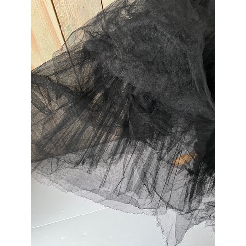 273 - A 1930s velvet and tulle skirt evening dress, with applique detail to waist. Some fading and holes/d... 