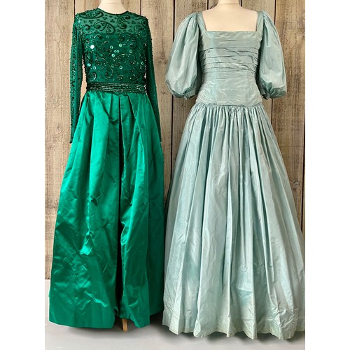 274 - Two ballgowns, late C20th,  a Pale Blue Silk taffeta Victor Edelstein, condition some marks/colour l... 