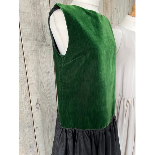 289 - Two long dresses with 1930 style drop waist line. One has green velvet bodice with black skirt; one ... 