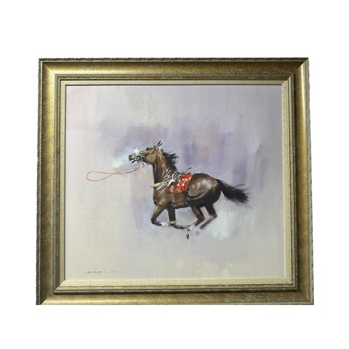442 - David Trundley (1949-), oil on canvas, Loose Horse, 66 x 83 cm, signed, framed