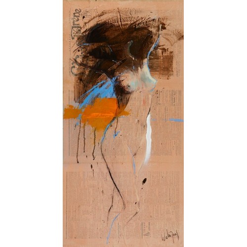 452 - Hubert de Watigrant (1954-), mixed media on canvas, Nude, 100 x 50 cm, signed lower right and verso,... 