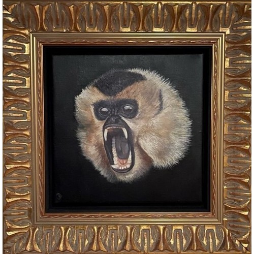 457 - Jacques Gregoire, Yellow Cheeked Gibbon Roars
oil on canvas, 20 x 20 cm, framed