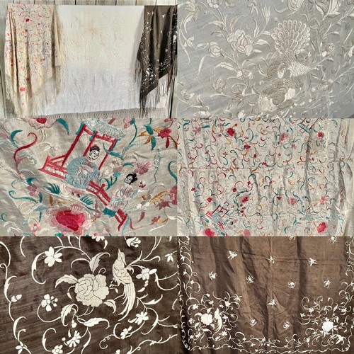 290 - a quantity of silk vintage shawls