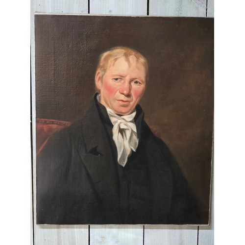 450 - A C19th Oil on canvas, of a half portrait of a seated gentleman, in ornate gilt frame, and another p... 