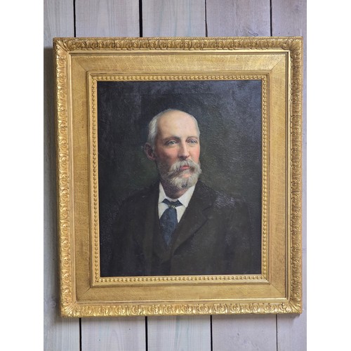 450 - A C19th Oil on canvas, of a half portrait of a seated gentleman, in ornate gilt frame, and another p... 