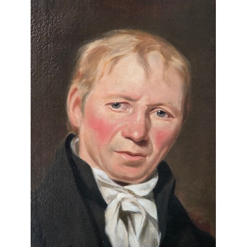 450 - A C19th Oil on canvas, of a half portrait of a seated gentleman, in ornate gilt frame, and another p... 