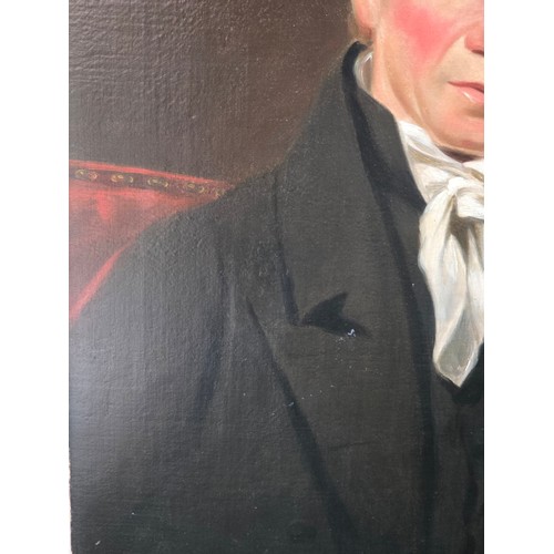 450 - A C19th Oil on canvas, of a half portrait of a seated gentleman, in ornate gilt frame, and another p... 
