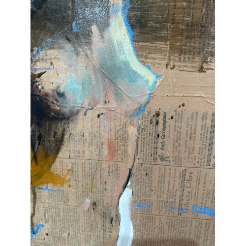 452 - Hubert de Watigrant (1954-), mixed media on canvas, Nude, 100 x 50 cm, signed lower right and verso,... 