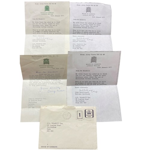 468 - Collection of letters relating to politician Airey Neave DSO MC MP, all on House of Commons note pap... 
