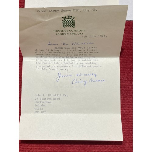 468 - Collection of letters relating to politician Airey Neave DSO MC MP, all on House of Commons note pap... 