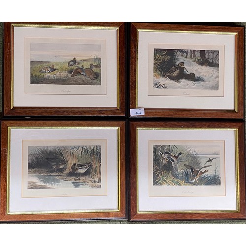 464 - Set of four framed and glazed Arthur Thorburn prints, Snipe, Duck Partridge, Woodcock. 13 cm x 20 cm