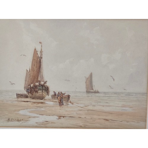 473 - HB Davis(XX) Beached fishing Boats, watercolour on paper signed and dated lower left 1922. In glazed... 