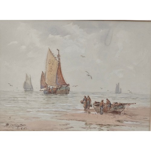 473 - HB Davis(XX) Beached fishing Boats, watercolour on paper signed and dated lower left 1922. In glazed... 