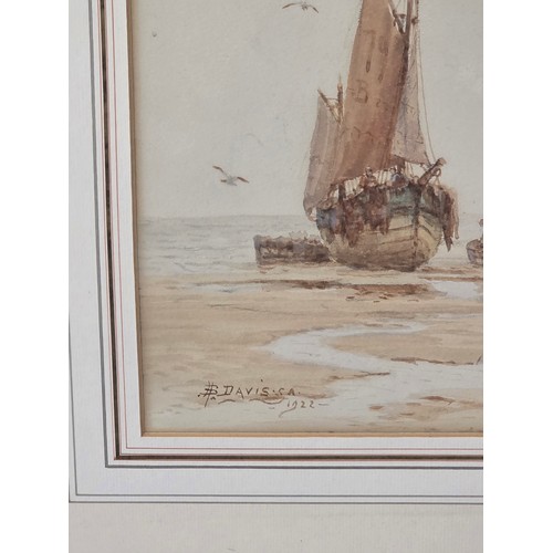 473 - HB Davis(XX) Beached fishing Boats, watercolour on paper signed and dated lower left 1922. In glazed... 