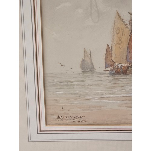 473 - HB Davis(XX) Beached fishing Boats, watercolour on paper signed and dated lower left 1922. In glazed... 