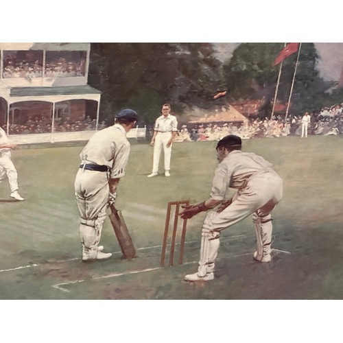 474 - Framed and glazed print by Alfred Taylor, Kent Lancashire Cricket 1906 42 cm x 80 cm and framed and ... 